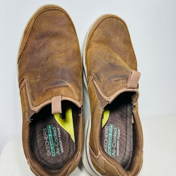Skechers Expended Men Size US 11,5Brown Leather Shoes Slip On Casual Relaxed Fit - Picture 6 of 8